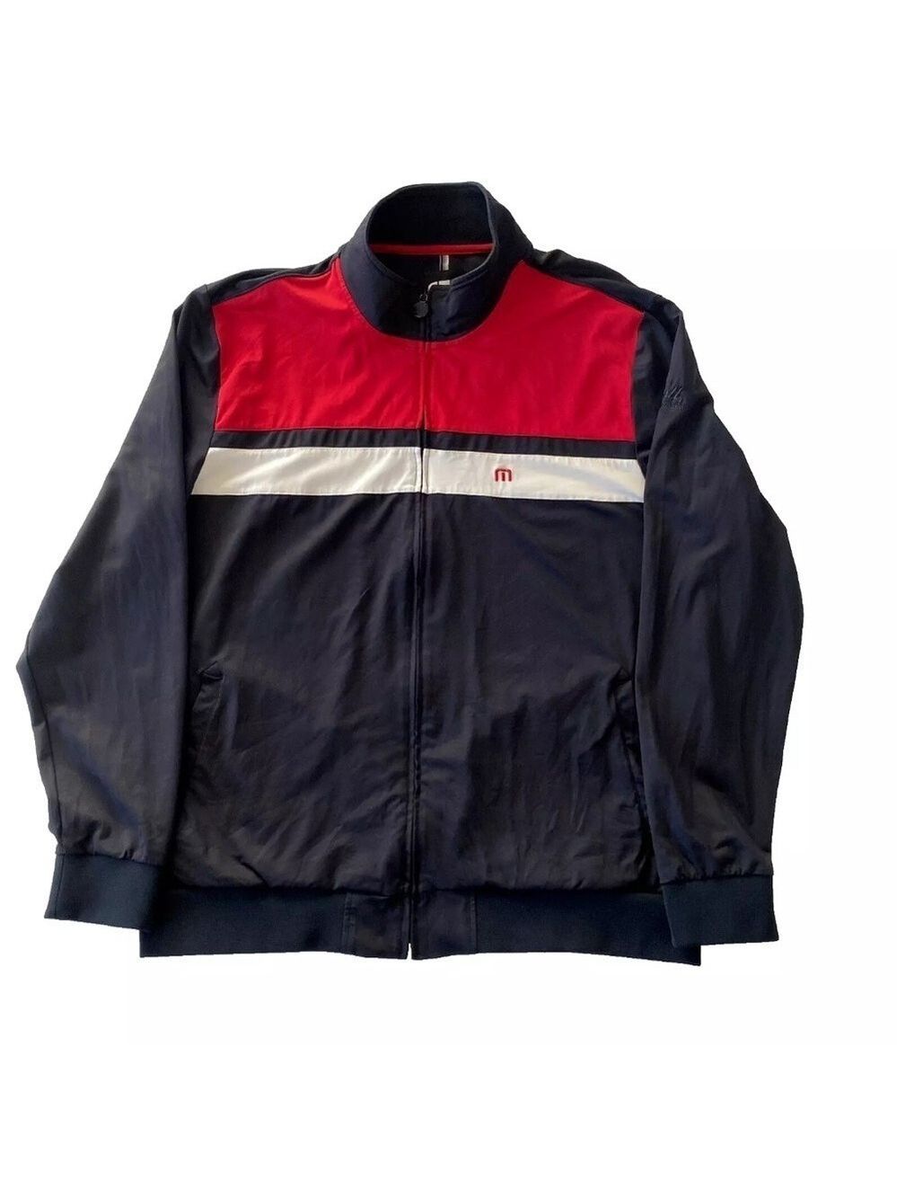 Travis Mathew Full Zip Golf Jacket Black Red White Stretch Sz 2XL